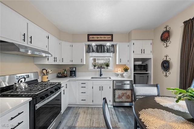 28628 Aspen Dr, North Olmsted, OH 44070 - kitchen featuring stainless steel appliances, under cabinet range hood, wood finished floors, and light countertops