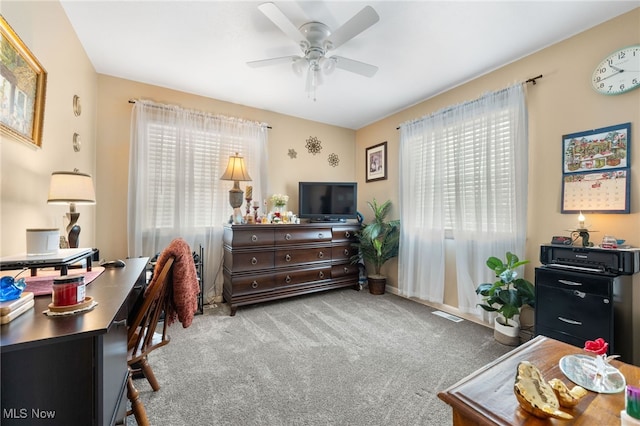 28628 Aspen Dr, North Olmsted, OH 44070 - home office with healthy amount of natural light, carpet floors, and ceiling fan