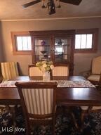 dining space with plenty of natural light and ceiling fan