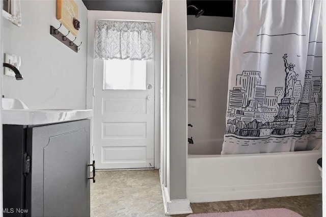 1304 Foster Ave, Cambridge, OH 43725 - full bathroom featuring shower / tub combo with curtain and vanity