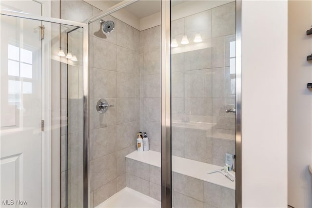 bathroom with a shower stall