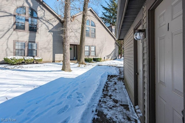 view of snow covered exterior