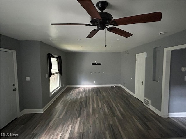 empty room with dark wood finished floors and baseboards