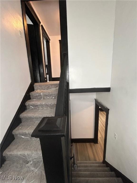 stairway featuring wood finished floors