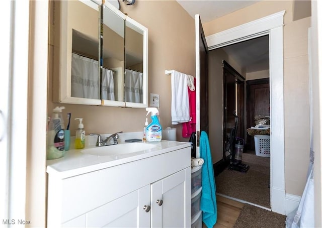 bathroom featuring wood finished floors and vanity