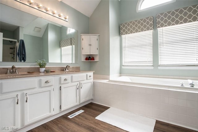 bathroom featuring visible vents, a sink, and wood finished floors