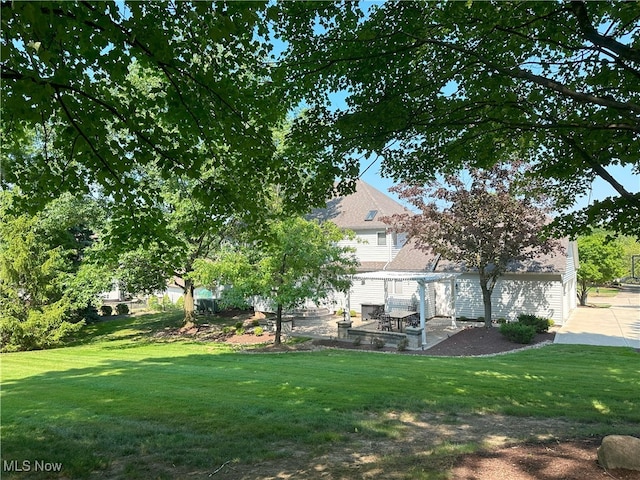 view of yard featuring a patio area and a pergola