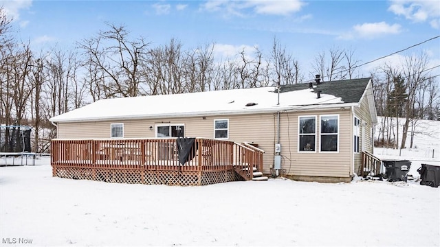 snow covered property featuring a wooden deck