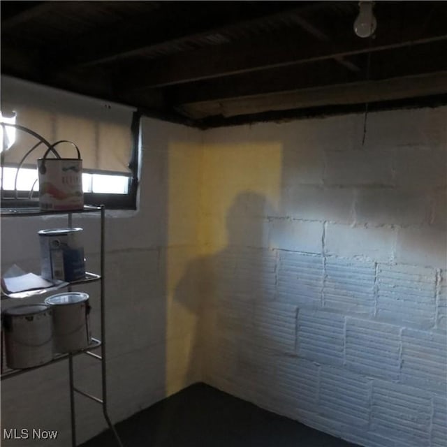 basement featuring concrete block wall