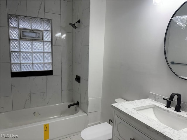 full bathroom with toilet, tub / shower combination, and vanity