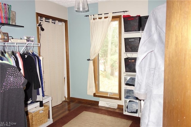 spacious closet with visible vents and wood finished floors