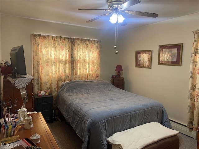 bedroom featuring ceiling fan and baseboard heating