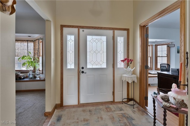 entryway featuring carpet and plenty of natural light