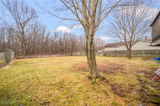 view of yard with a fenced backyard