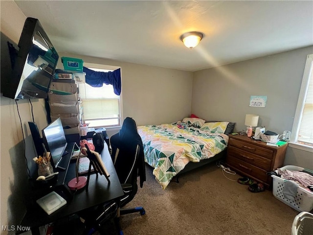 bedroom with multiple windows and carpet flooring