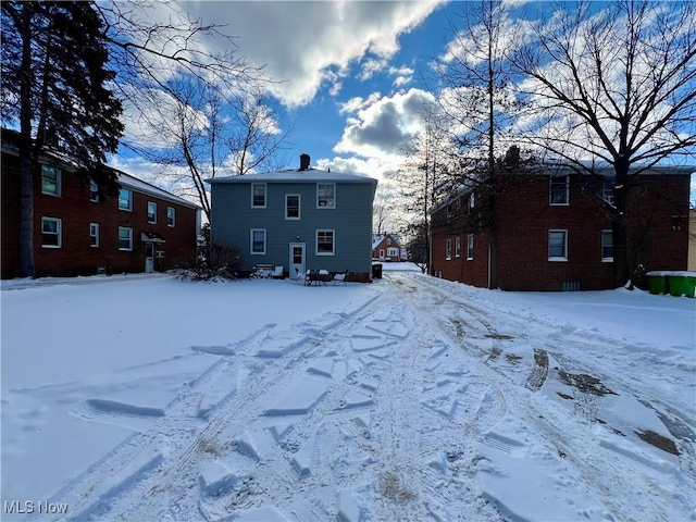 view of snow covered property