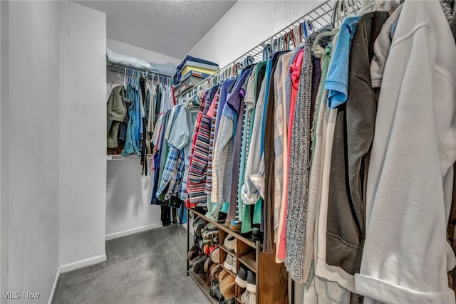 walk in closet with carpet floors