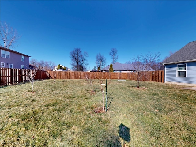 view of yard featuring a fenced backyard