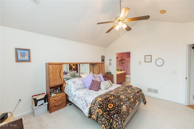 bedroom with light carpet, visible vents, and baseboards