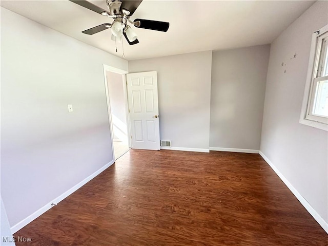 546 Rose St, Follansbee, WV 26037 - spare room with baseboards, visible vents, ceiling fan, and wood finished floors