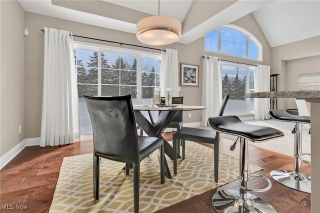 7571 Silverleaf Ct, Sagamore Hills, OH 44067 - dining space featuring wood finished floors and high vaulted ceiling
