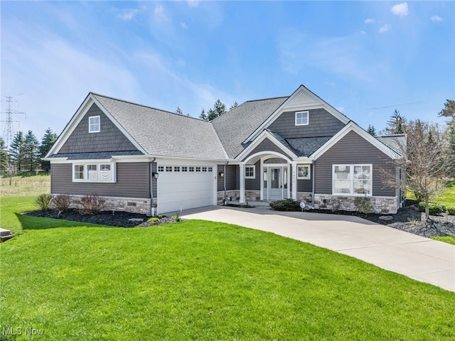 7571 Silverleaf Ct, Sagamore Hills, OH 44067 - view of front of property with stone siding, driveway, a front lawn, an attached garage, and a shingled roof