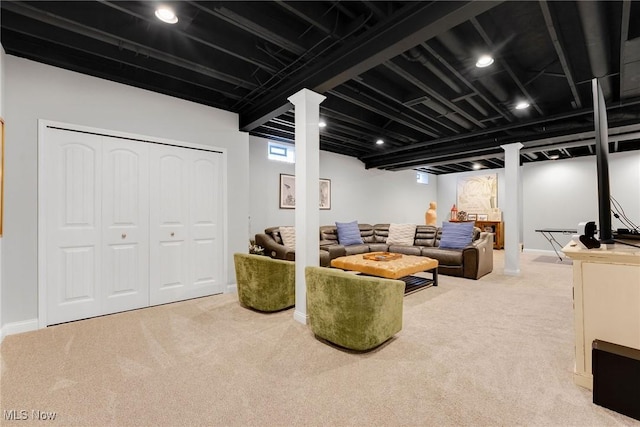 interior space featuring carpet floors and baseboards