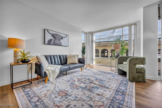 living room featuring baseboards and wood finished floors