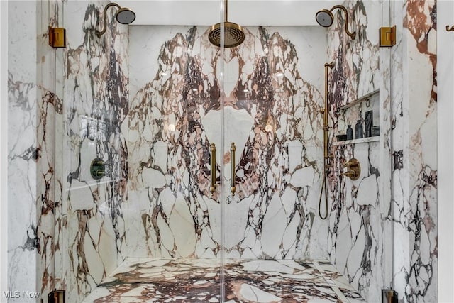 interior details with a marble finish shower