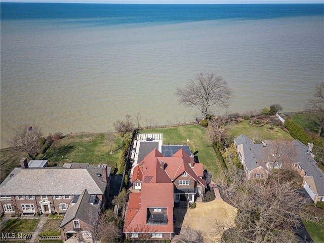 aerial view with a water view