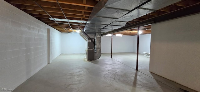 unfinished basement with heating unit