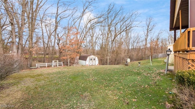 view of yard featuring a storage shed and an outdoor structure