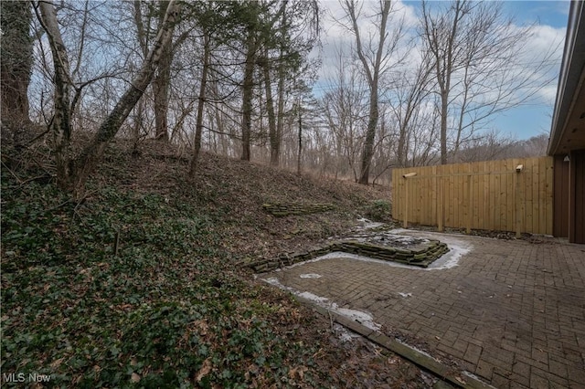 view of yard featuring a patio area and fence