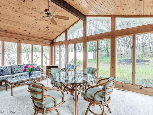 sunroom with wooden ceiling and plenty of natural light