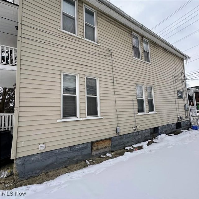 view of snow covered exterior