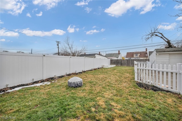 view of yard with a fenced backyard