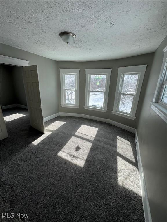 interior space with baseboards, a textured ceiling, and a healthy amount of sunlight