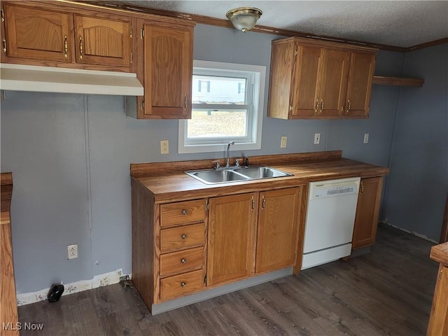 7443 Spillway Rd Lot 25, Lisbon, OH 44432 - kitchen with dishwasher, brown cabinetry, a sink, and dark wood-style floors