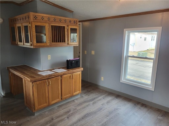 7443 Spillway Rd Lot 25, Lisbon, OH 44432 - unfurnished office with a textured ceiling, ornamental molding, light wood-style flooring, and baseboards