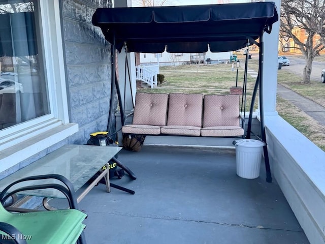 view of patio / terrace with a garage