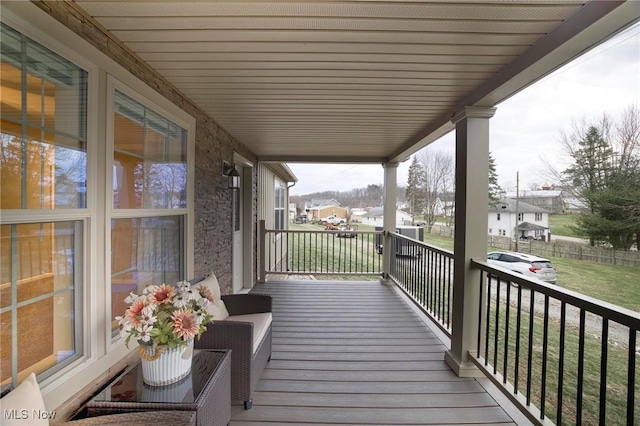 deck with a residential view