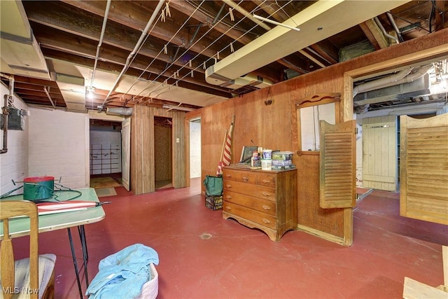 view of unfinished basement