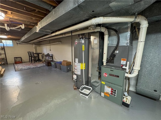 interior space featuring heating unit and gas water heater