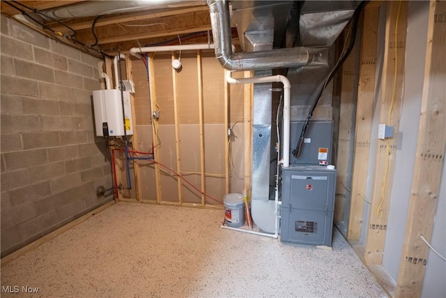 utility room featuring tankless water heater