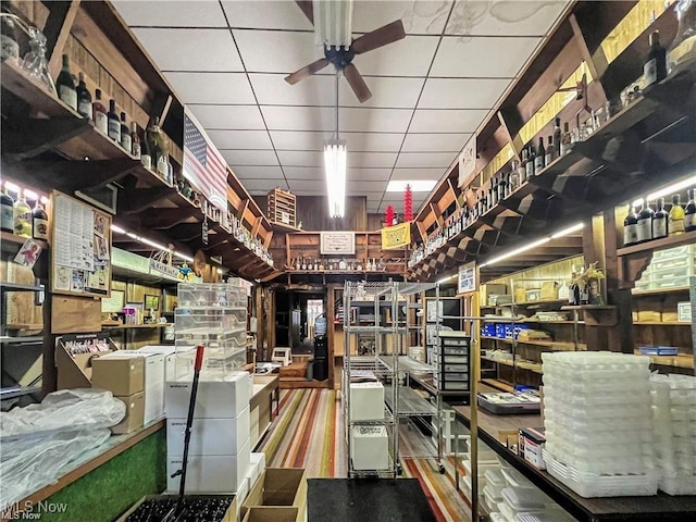 storage area with a ceiling fan