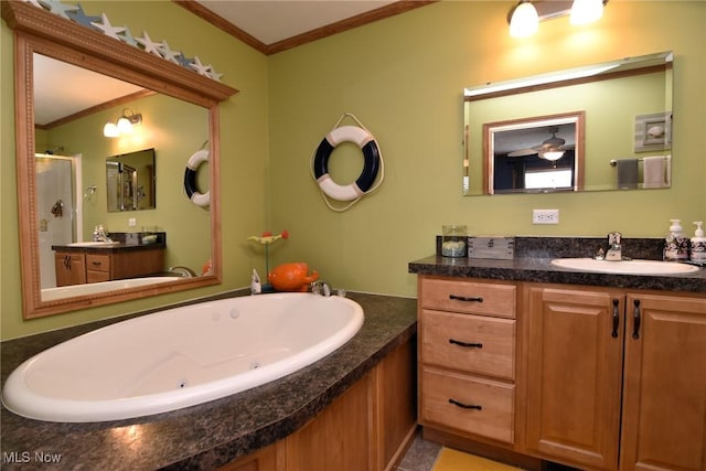 5655 E Windjamer Ave, Lakeside-Marblehead, OH 43440 - full bath with a tub with jets, ornamental molding, and vanity