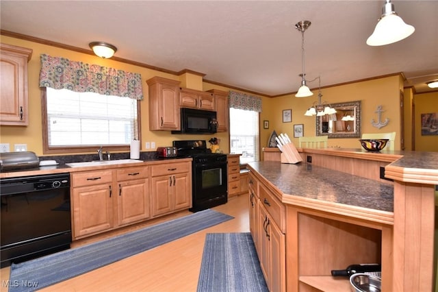 5655 E Windjamer Ave, Lakeside-Marblehead, OH 43440 - kitchen featuring dark countertops, a healthy amount of sunlight, a sink, and black appliances