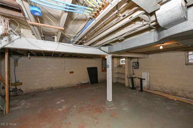 unfinished basement with electric panel