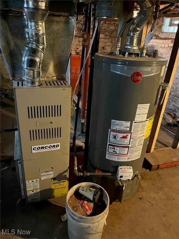 utilities with water heater and heating unit