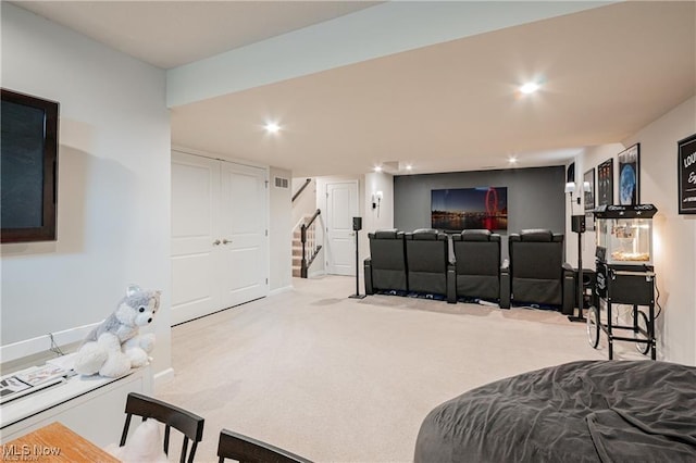 interior space featuring baseboards, carpet flooring, and recessed lighting